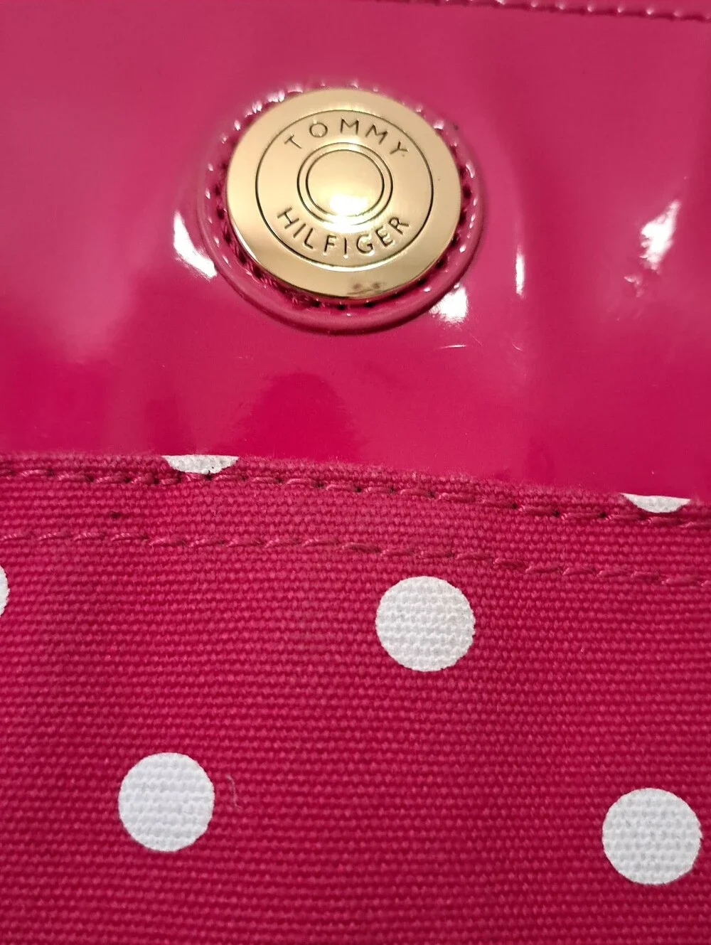 Tommy Hillfiger Pink And White Polka Dot Canvas Tote Bag
